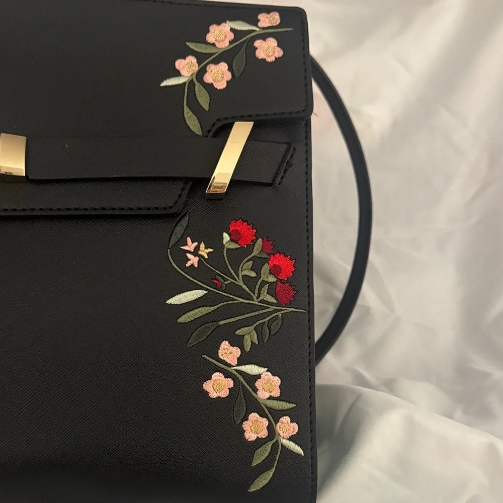 Calvin Klein Black Crossbody Bag with Floral Embroidery - Picture 3 of 6